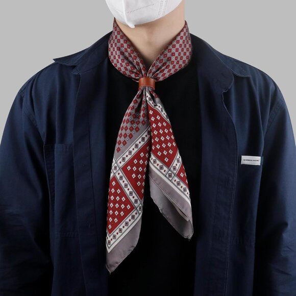 ⚡Men A-Gray Red Necktie 27.5 Inches Cowboy Scarves Pocket Square Silk Bandanas - Picture 2 of 8